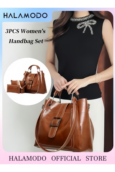 HALAMODO 3PCS Women's Handbag Set Shoulder Bag Messenger Bag Bucket Bag Cross-body Bag Tote Wallet