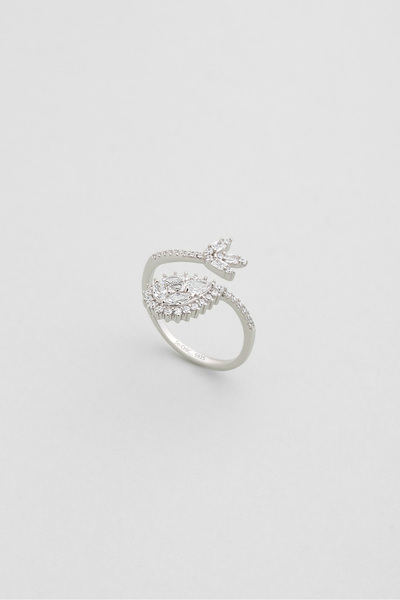 So CHIC... Zambak Işıltısı 18 Ayar Beyaz Altın Kaplama Gümüş Yüzük