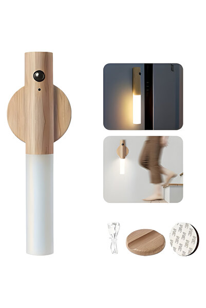 Teno ® Lampă de perete LED cu senzor, detașabilă, suport magnetic, rază largă de detecție, finisaj lemn