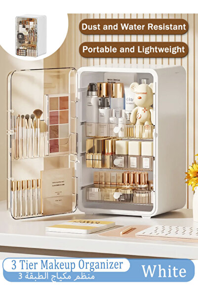 Generic 3 Tier Makeup Organizer Luxury Countertop Cosmetic Storage Box with Multifunctional Storage Drawers