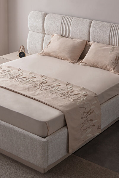 BUGİ HOME COLLECTİON Willow Breeze Pattern Double Size Embroidered Bedspread Set Chenille Fabric Punch Embroidered 240X260Cm