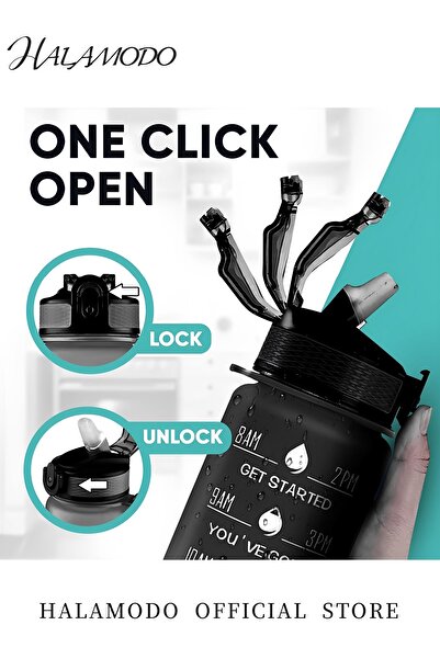 HALAMODO Water Bottle with Time Marker & Straw Water Bottle with Carrying Strap Leakproof BPA