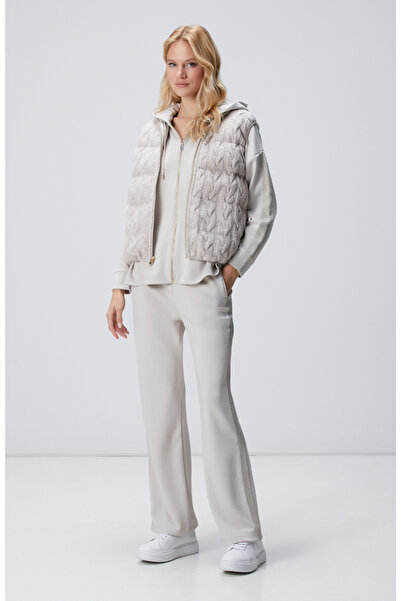 Network Bej Beli Kordonlu Triko Garnili Eşofman Altı