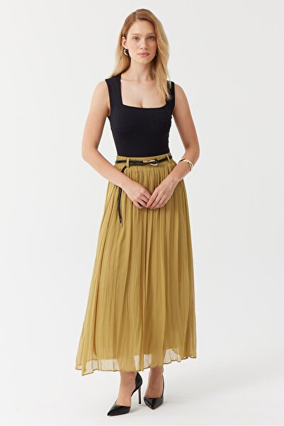 PAULMARK Women's Belt Detailed Chiffon Skirt