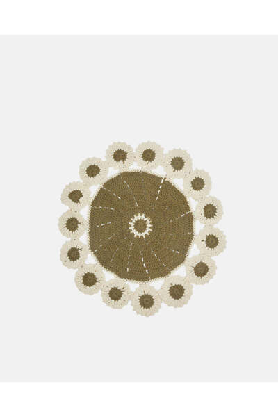 REDTAG مفرش طاولة كروشيه دائري من القطن الزيتوني