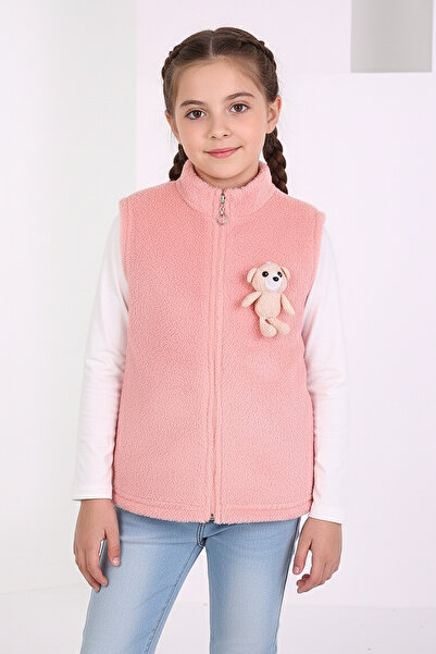 kinderos Girl's Plush Vest with Teddy Bear Figure and Zipper - 26K 1003