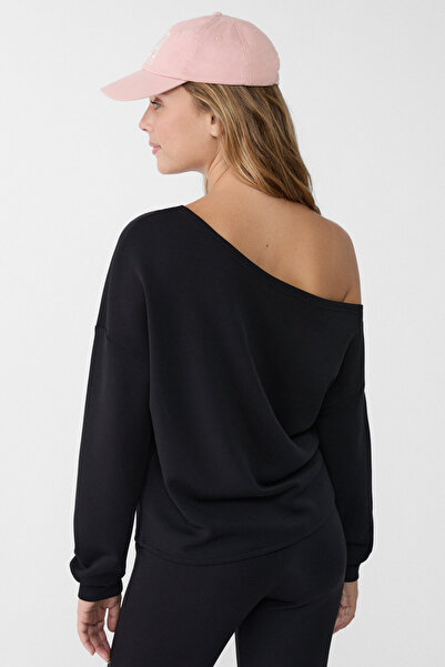 VODENS Women's Black Soft, Off-The-Shoulder Sweatshirt