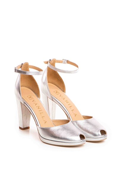 Vanilla Days Sandale cu toc bloc argintiu Beijing – Piele naturală, toc de 9 cm