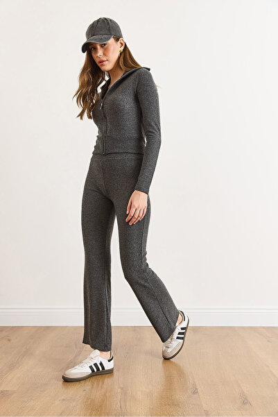 Olalook Women's Anthracite Waist Detailed Soft Winter Trousers Pnt-19000382