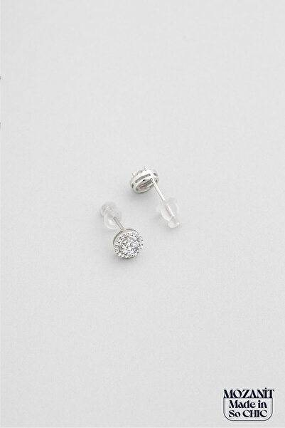 So CHIC... Mozanit Fısıltısı 18 Ayar Beyaz Altın Kaplama Gümüş Küpe