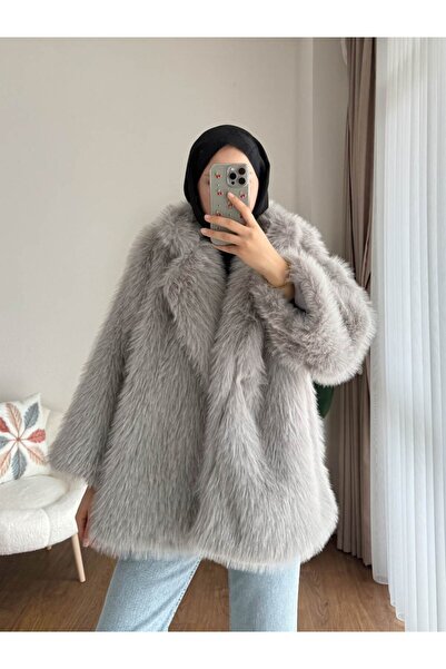 RFK Butik Women's Soft Textured New Season Lolita Fur Coat - Gray