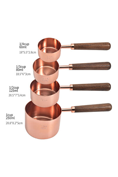 HALAMODO طقم ملاعق قياس من الذهب الوردي، مكون من 4 قطع، بمقابض من خشب الجوز، 18×5.5×2.8 سم