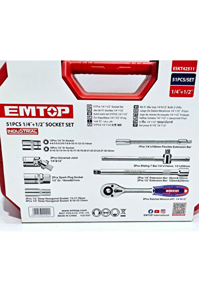EMTOP Set chei tubulare cu clichet de 1/2", 21 de componente, geantă de transport - ESKT12211,