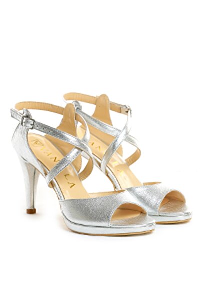Vanilla Days Sandale argintii din piele naturală cu toc subțire de 9 cm