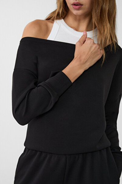 VODENS Women's Black Soft, Off-The-Shoulder Sweatshirt