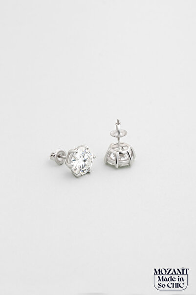 So CHIC... Modern Mozanit 18 Ayar Beyaz Altın Kaplama Gümüş Küpe