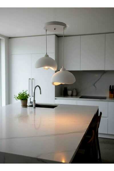 HOME365 Natural Beton Görünüm 2 Li Sarkıt Avize Bohem Modern Rustik (E27 Ampu...