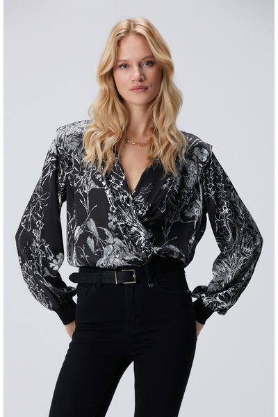 Network Siyah Kırık Beyaz Desenli Bluz