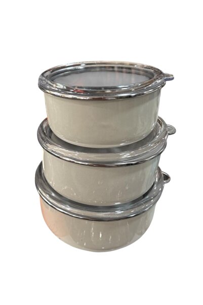 Noble Life Emaye Fildişi 3'lü Saklama Kabı