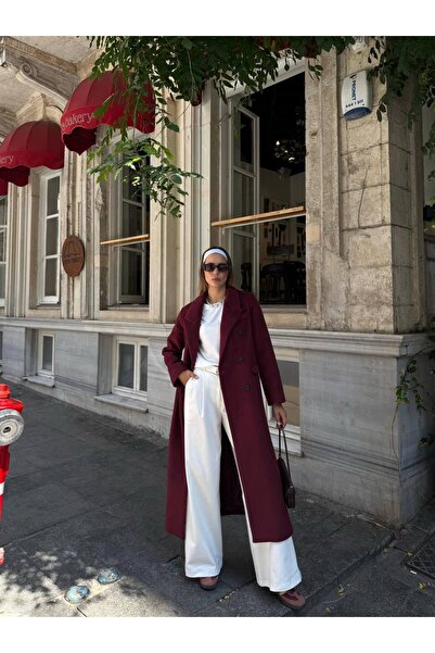 My Blog Burgundy Embroidered Cashmere Coat - 407010