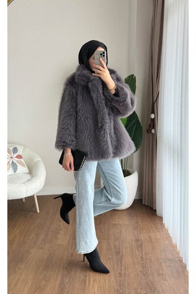 RFK Butik Women's Soft Textured New Season Lolita Fur Coat - Smoked