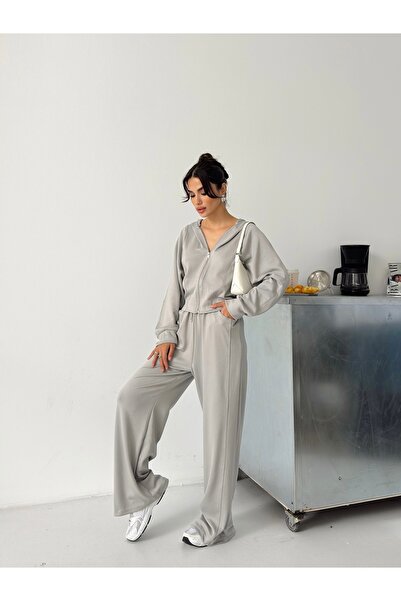 floral fashıon Free Design Premium Modal Fabric Women's Tracksuit Set Flow Fit Cut Steel Zipper Hood Detail