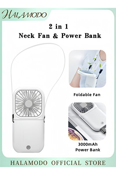 HALAMODO Portable Neck Fan Mini Quiet Handheld Personal Foldable USB Rechargeable Fan 3000mAh Power Bank