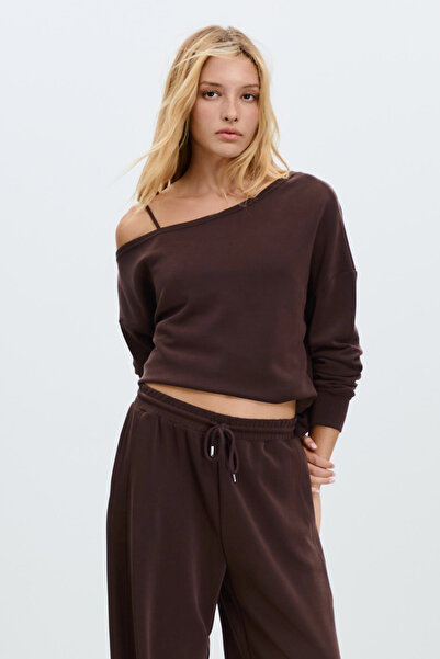 VODENS Women's Coffee Soft, Off-The-Shoulder Sweatshirt