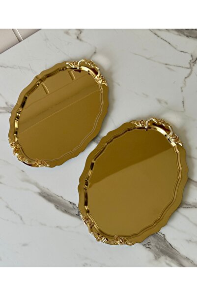 Melinda Lunea 2’li Gold Kulplu Oval Sunum Servis Tepsisi (20x25cm)