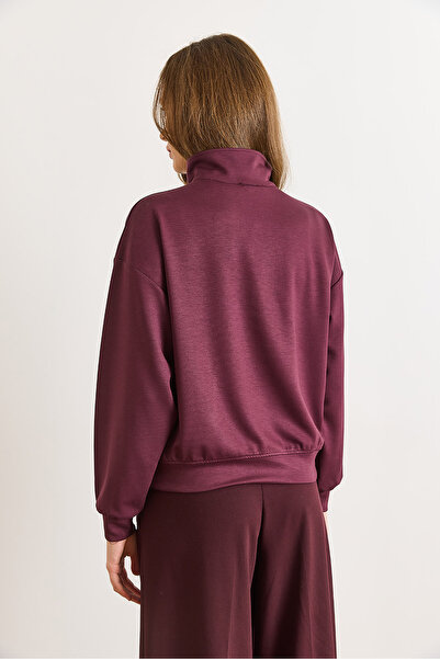 Olalook Women's Plum Modal Buttoned Zippered Flowy Sweatshirt Swt-19000780