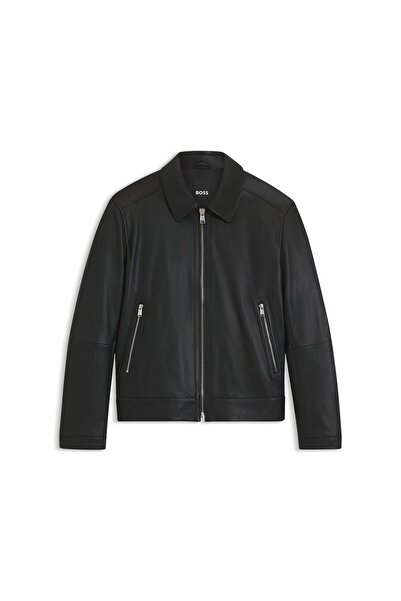BOSS Fermuarlı Regular-Fit Deri Ceket