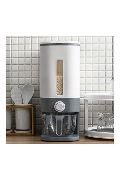 HALAMODO Grey and White Push Type Rice Storage Box with Scale - Size 35.5 x 1...