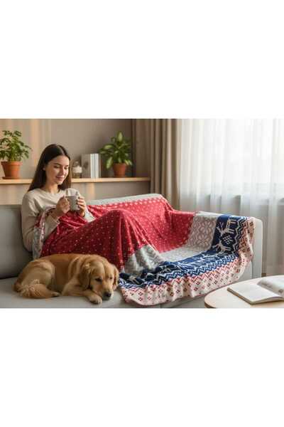 Sesli Cotton Blanket Christmas Patterned Cotton 200 X 220 Sizes