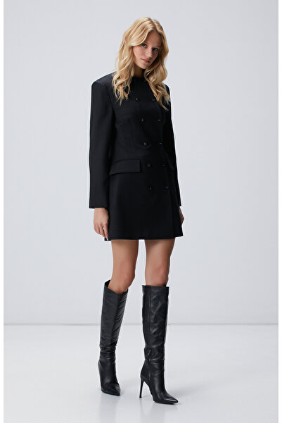 Network Siyah Mini Yün Elbise