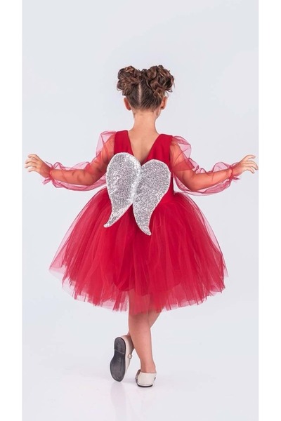 Mnk Baby&Kids Winged Girl's Chiffon Sleeve Evening Dress Mnk0534 Red