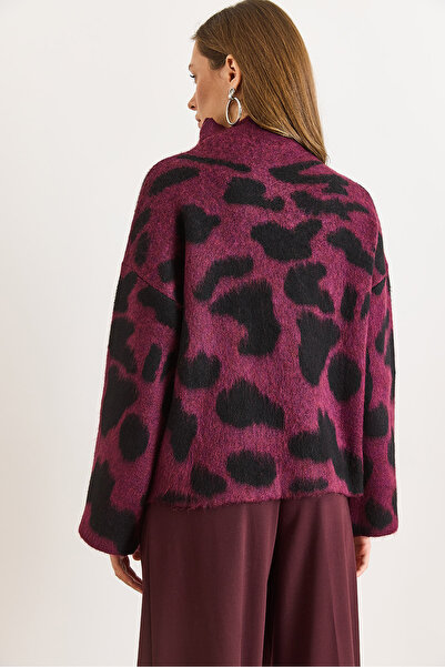 Olalook Women's Plum Mock Neck Thick Fleece-Lined Knitwear Sweater Kzk-19001076