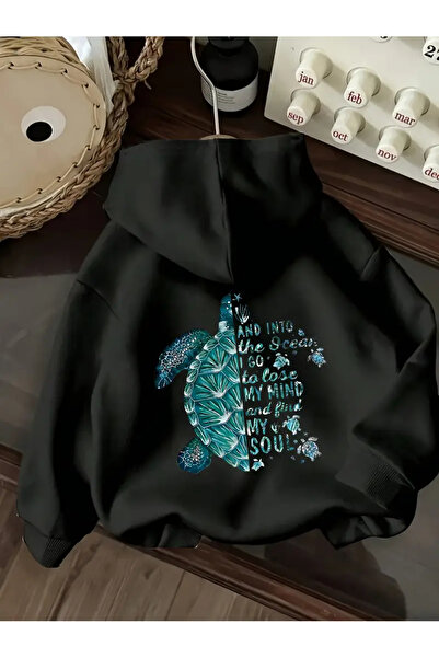 İSMTEXS سويت شيرت للجنسين على شكل سلحفاة البحر مطبوع بغطاء رأس
