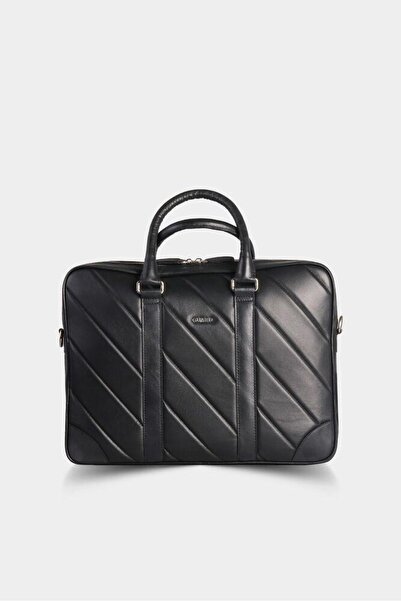 GUARD Horizontal Stitched Laptop Input Leather Briefcase (Black)
