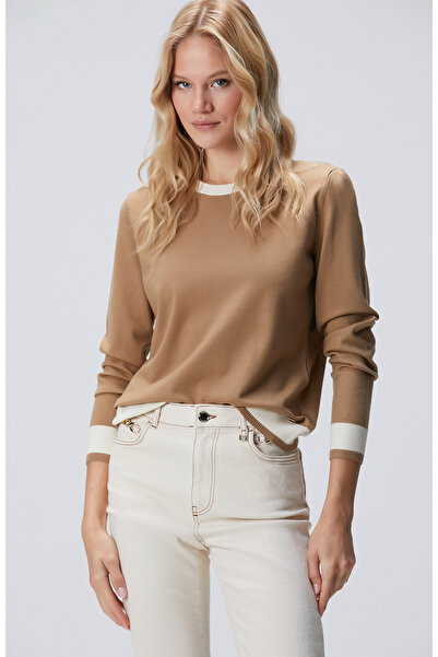 Network Camel Bisiklet Yaka Kontrast Renk Kazak