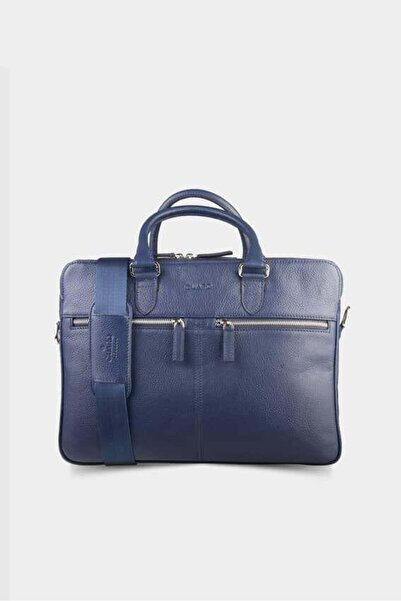 GUARD 3 Compartment Navy Blue Leather Briefcase