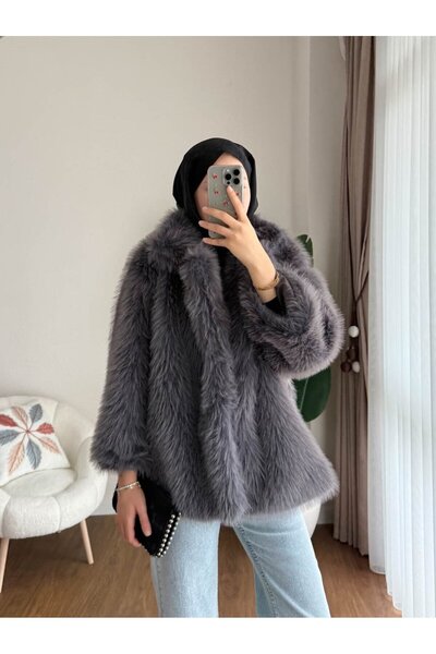 RFK Butik Women's Soft Textured New Season Lolita Fur Coat - Smoked