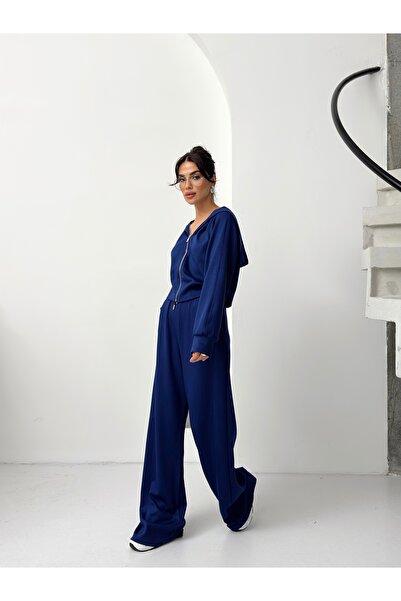 floral fashıon Free Design Premium Modal Fabric Women's Tracksuit Set Flow Fit Cut Steel Zipper Hood Detail