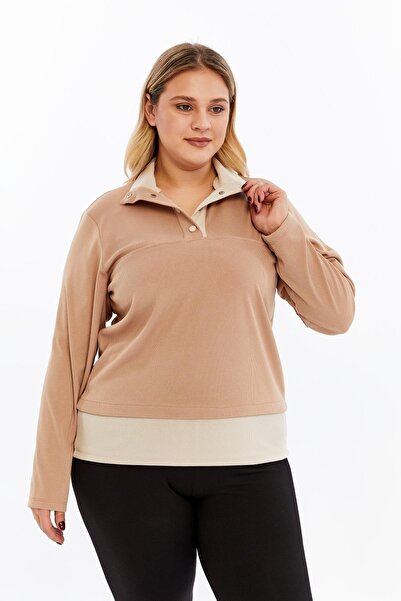 RMG Collar Detailed Plus Size Sweat Mink