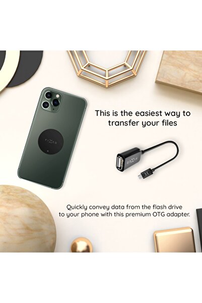 FIXED OTG USB 2.0 to Type-C Adapter, FIXA-CTOA-BK, 20cm Cable, Fast File Transfer, Black