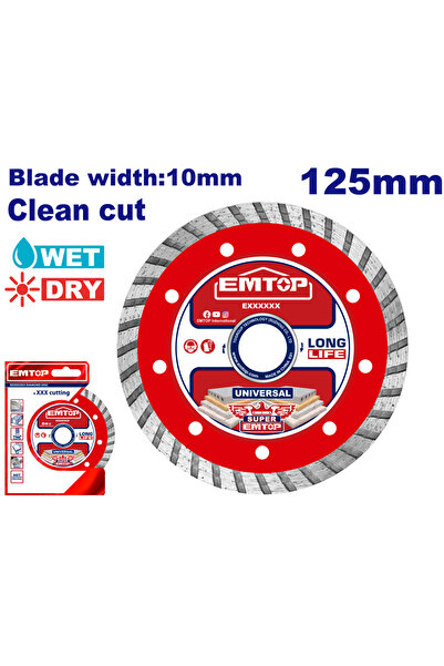 EMTOP Disc diamantat Turbo de 125 mm, tăiere umedă și uscată pentru cărămidă,...