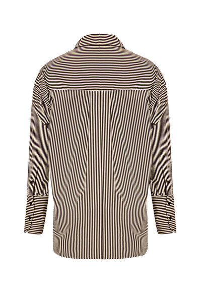 Exquise Stone Embroidered Striped Pocketless Regular Shirt