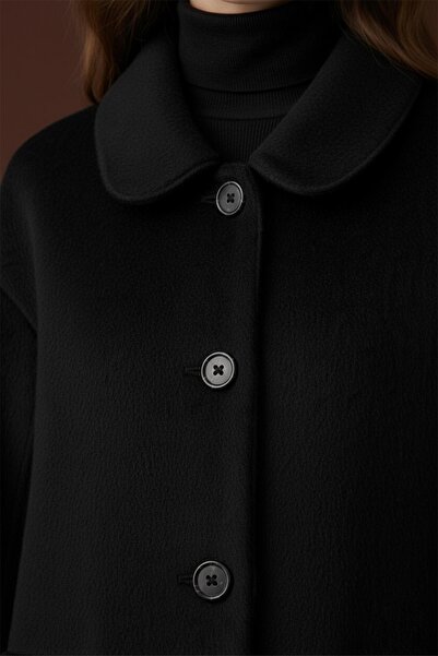 Puane Women's Fox Coat with Button and Pocket Detail - 15220Kbn - Black