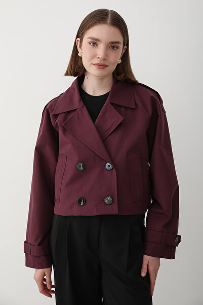 JASTE Women's Double Breasted Collar Pocket Trench Coat