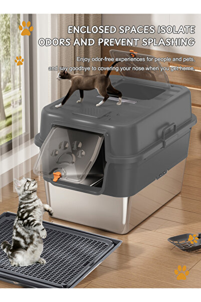 KidLe Enclosed Cat Litter Boxes with Lid Litter Pan Tray for Big & Multiple Cats