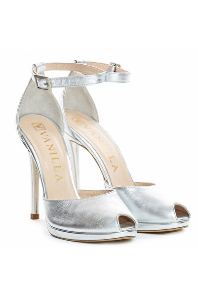 Vanilla Days Sandale stiletto din piele argintii Beijing, toc subțire, 12 cm